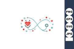 Heart health and medical stethoscope with healthcare icons v Product Image 1