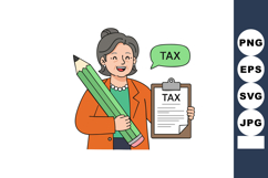 Senior woman holding clipboard with tax document and large p Product Image 1