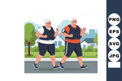Elderly Couple Walking Exercise Outdoors in Neighborhood for Product Image 1