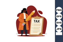 Woman holding giant pencil standing near tax checklist on cl Product Image 1