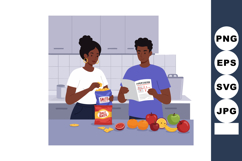 Young Couple Preparing Snack and Reading Nutrition Informati Product Image 1