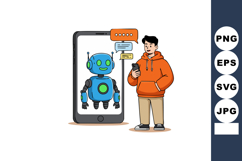 Human interacting with friendly robot chatbot on smartphone Product Image 1