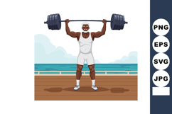 Muscular man lifting heavy barbell outdoors by the sea vecto Product Image 1