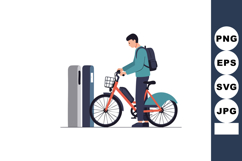 Man using electric bike charging station urban transportatio Product Image 1