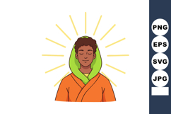 Young person meditating with green hoodie and orange robe ca Product Image 1