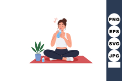 Young woman drinking water after yoga exercise on red mat wi Product Image 1