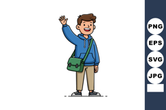 Young man waving hand wearing blue hoodie and green shoulder Product Image 1