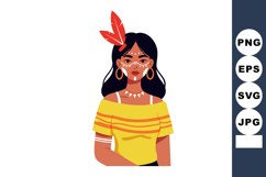 Woman with tribal face paint and feather accessory in yellow Product Image 1