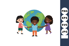 Children Holding Hands Around Earth Globe Symbolizing Unity Product Image 1