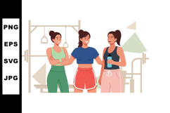 Three women exercising together in casual sportswear in gym Product Image 1