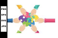 Hands assembling colorful puzzle pieces symbolizing teamwork Product Image 1