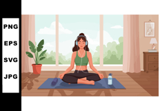 Woman practicing indoor meditation yoga on mat with natural Product Image 1