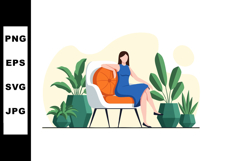 Woman sitting on modern armchair with green plants indoor li Product Image 1