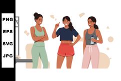 Group of diverse women exercising and socializing in gym wor Product Image 1