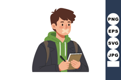 Young man with taped mouth writing on notebook in thoughtful Product Image 1