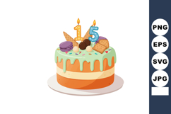 Birthday cake with number 15 candles topped with sweets and Product Image 1