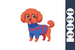 Cute poodle dog wearing blue and red sweater vector art illu Product Image 1