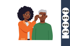 Woman performing eye examination on senior man with eye char Product Image 1