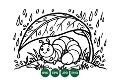 Cute Caterpillar Under Leaf Vector Illustration Art Product Image 1