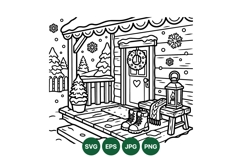 Cozy Winter Porch Line Art Illustration For Crafts Product Image 1