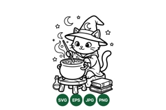 Cute Witch Cat Cauldron Magic Clipart Product Image 1
