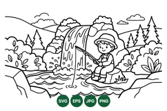 Hand Drawn Boy Fishing Scene Svg Illustration Product Image 1