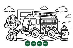 Cute Firefighter Truck Clipart For Kids Crafts Product Image 1