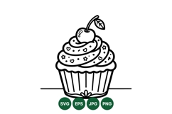 Hand Drawn Cherry Cupcake Line Art Design Product Image 1