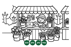 Hand Drawn Flower Market Illustration Clipart Product Image 1