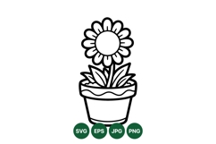 Hand Drawn Sunflower Pot Outline Illustration Product Image 1