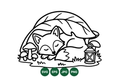 Hand Drawn Sleeping Fox Clipart With Lantern And Mushrooms Product Image 1