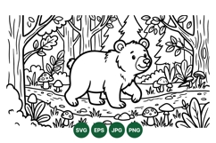 Cute Bear Illustration With Forest And Mushrooms Product Image 1