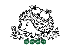Hand Drawn Hedgehog With Apples Svg Design Product Image 1