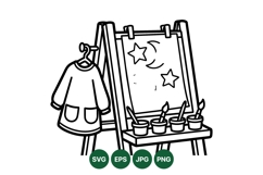 Black and White Kids Painting Easel SVG Design Product Image 1