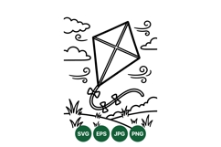 Minimalist Kite Flying Line Art Vector Illustration Product Image 1