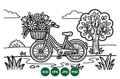 Hand Drawn Floral Bicycle Clipart Illustration Product Image 1