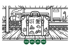 Line Art Travel Suitcase Illustration for Prints Product Image 1