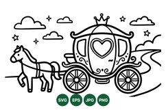 Princess Carriage Vector Line Art Illustration Product Image 1