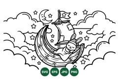 Cute Sleeping Bunny on Moon SVG Illustration Product Image 1