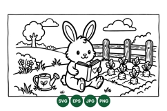 Cute Bunny Reading Garden Svg Illustration Design Product Image 1