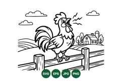 Rooster Line Art Illustration For Farm Designs Product Image 1