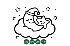 Cute Sleeping Moon And Star Vector Design Product Image 1