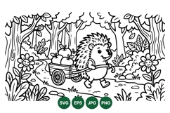 Cute Hedgehog With Wagon In Forest Illustration Svg Product Image 1