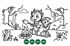 Cute Cartoon Dragon Roasting Marshmallow Svg Illustration Product Image 1