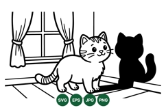 Cute Cat Shadow Lineart Clipart Illustration Product Image 1