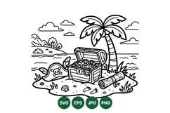 Black and White Pirate Treasure Island Vector Illustration Product Image 1