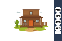 Wooden cabin house with front porch and cactus in desert lan Product Image 1