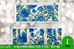 watercolor blue roses sublimation mug Wrap sublimation PNG Product Image 1