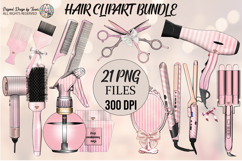Pink Stripe Hair Clipart Bundle PNG Beauty Tools Set Clipart Product Image 1