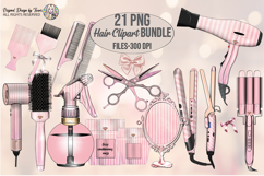 Pink Stripe Hair Clipart Bundle PNG Beauty Tools Set Clipart Product Image 1